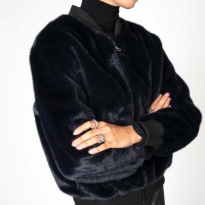 Nonchalant LabelAurelia Faux Fur Jacket - Navy
