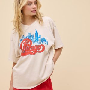DaydreamerChicago Skyline Oversized Jersey Tee - Dirty White