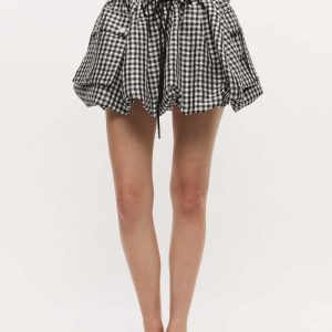 GanniCrinkled Taffeta Check Mini Bubble Skirt - Black