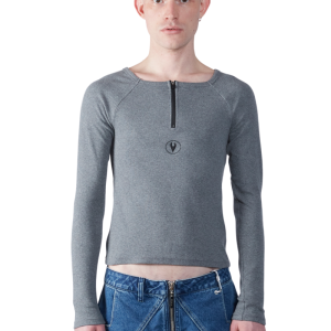 FANG NYCEssential Zipper Square Neck Long Sleeve Top - Gray