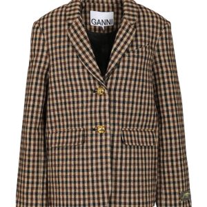 GanniChecked Wool Blazer - Chicory Coffee