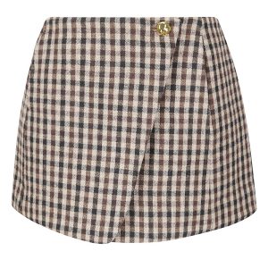 GanniChecked Wool Mini Skirt - Chicory Coffee