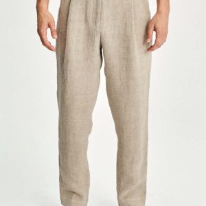 Delikatessen Genuine Trousers in a Beige Fluid Linen Crepe