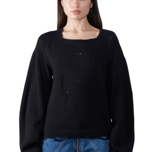 FANG NYCGeometric Distressed Long Sleeve Top - Black