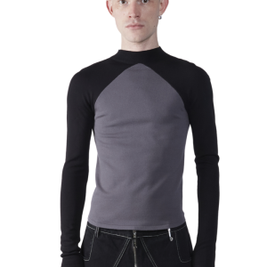 FANG NYCHalf Cross Mock Neck Long Sleeve Top - Black