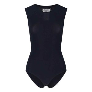 Maison MargielaHigh Neck Bodysuit With Minimalist Design And Unique Back Detail - Black