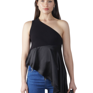 FANG NYCKnit/Satin Mix Media Wave Top - Black