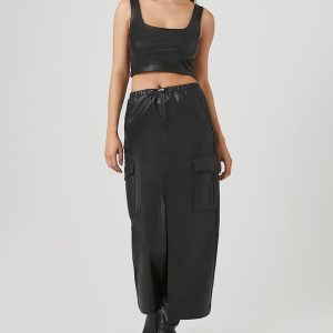 Faux Leather Maxi Slit Skirt