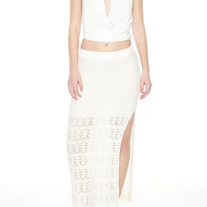 Pointelle Sweater-Knit Maxi Skirt