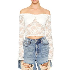 Sheer Lace Off-the-Shoulder Top