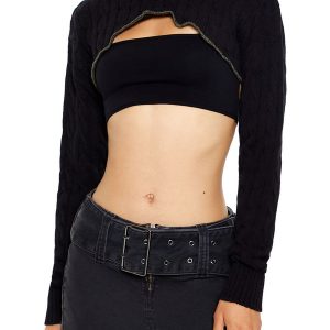 Hooded Cable Knit Shrug Sweater
