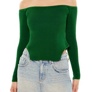 Off-the-Shoulder Cutout-Hem Sweater