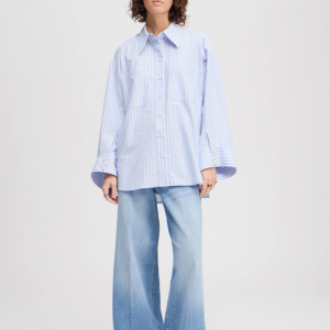 MuntheLynne Pinstripe Button Down Top - Light Blue