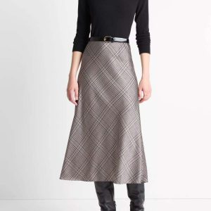 VINCEPressed Plaid Satin Slip Skirt - Multi Plaid