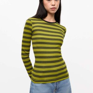 GanniStriped Soft Cotton Rib Long Sleeve T-Shirt